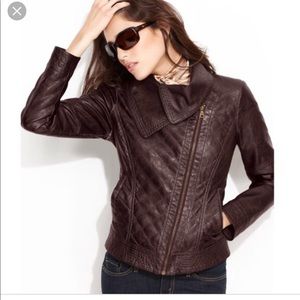 Vegan leather brown jacket.